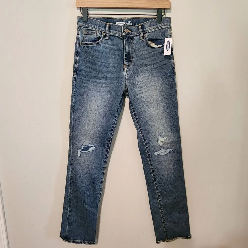 Old Navy boy sz 14 Karate Slim Jeans adjustable waist distressed New